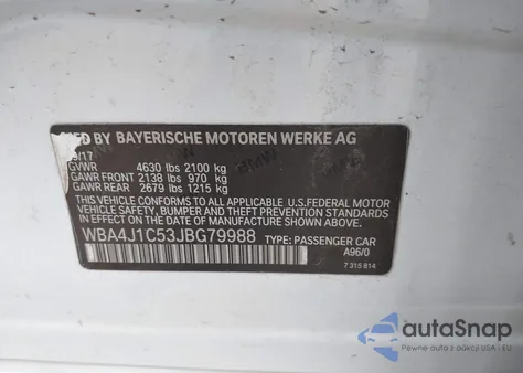 2018 BMW 430I Gran Coupe from USA, damaged, VIN WBA4J1C53JBG79988